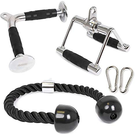 POWER GUIDANCE Accesorios para Barra Lateral tríceps Tirador de Cable Accesorios para máquina Pesas Accesorios para máquina de Cable para el Gimnasio casa (V Handle+Triceps Rope+V-Shaped Bar)