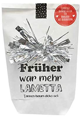 Frher war mehr Lametta Tte wei silber 14x22cm