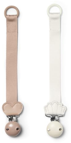 Elodie Details Schnullerclip – Nachhaltige Schnullerkette mit Holzclip – BPA-freier Schnullerhalter aus recyceltem Polyester – Schnullerband für Jungen & Mädchen – 2er Pack – Rosa/Weiß
