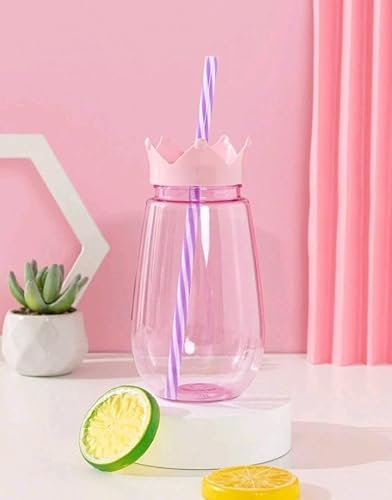 CM Botella de Agua de plastico Libre de BPA con Pajita Reutilizable de 400ml Tapa de Rosca Anti derrame Vaso con Tapa