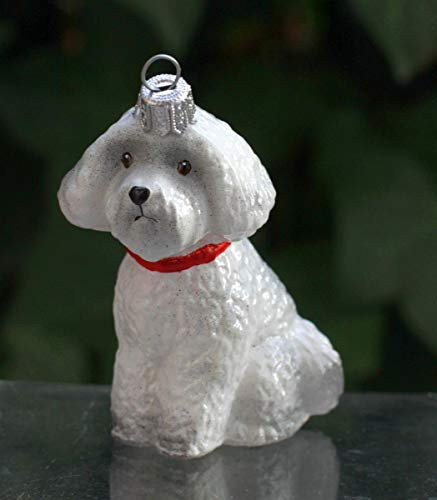 condecoro Pudel Hund Weihnachtsbaumschmuck Malteser Hund Christbaumkugel - Hanging Ornament aus mundgeblasenem Glas - Weihnachten