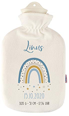 Herz & Heim® personalisierte Wärmflasche mit waschbaren Bezug - verschiedene Designs - perfekte Geschenkidee (Babygeschenk Jungen)