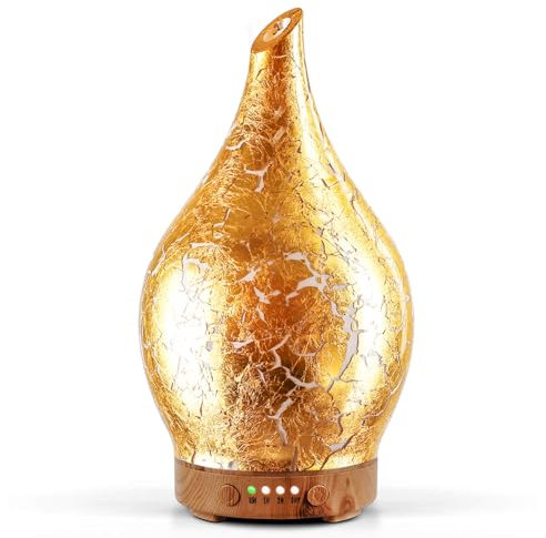 Poeseme 150ml Glass Scented Oil Diffuser, Gold Plated Ultrasonic Aromatherapy Humidifier, Color Changing Cool Mist Essential Oil Diffuser with Timer, Waterless Auto-off for Home Office Spa, Bpa Free