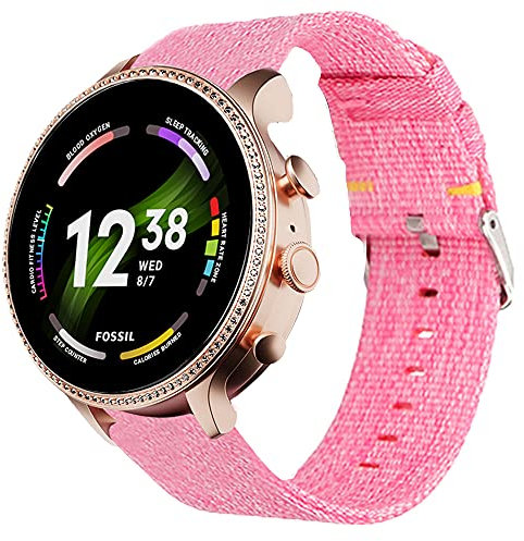 Giaogor Compatible for Fossil Gen 6 Smartwatch Band, Breathable Nylon Woven Fabric Replacement Accessory Strap Compatible for Fossil Gen 6 42mm / 44mm Smartwatch (Pink, 44mm case Man)