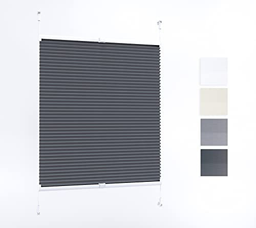 Tom'Shop® Plissee [Graphit, 100cm x 130cm] Plisseerollo ohne Bohren klemmfix Jalousie Sonnenschutz Lichtdurchlässig Rollo für Fenster & Tür