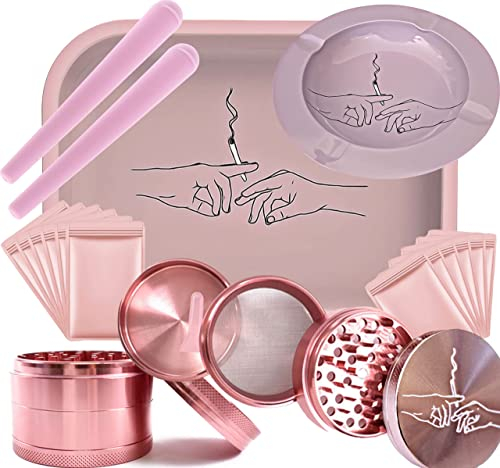 Rolling Tray Bundle Kit - Pink Rolling Tray, Ashtray, Four Piece Tobacco Grinder, Bags & Tubes, Smoking Accessories - Tobacco Accessories