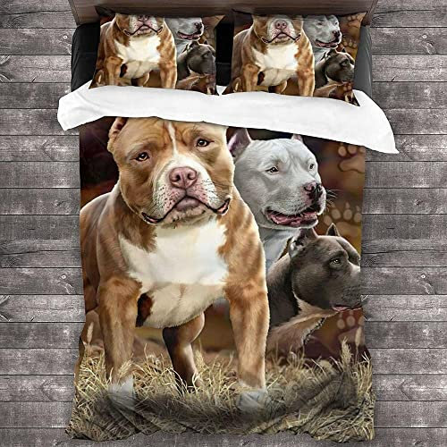 JGTQ Bettwäsche 140x200cm Amerikanischer Bully Pitbull Weiche Atmungsaktive Hypoallergen Kopfkissenbezug Bettbezug mit Reißverschluss Schließung