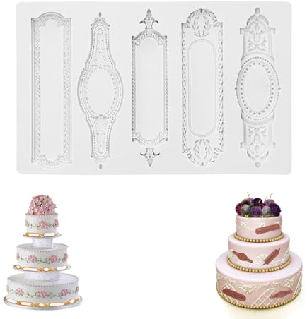 Moule à fondant pour bordure de gâteau, moule en silicone pour bordure de gâteau en relief baroque, moule en dentelle pour fondant, moule en silicone pour cadre vintage pour décoration de gâteau