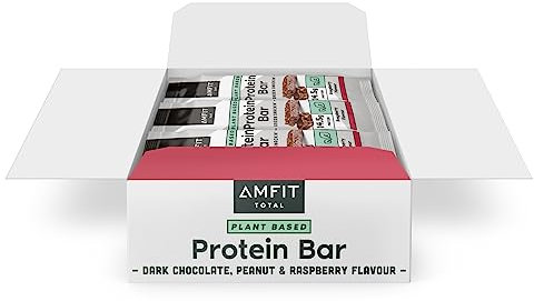 Amazon Brand - Amfit Nutrition Low Sugar Plant Protein Bar, Raspberry Flavour, 55g, Pack of 12