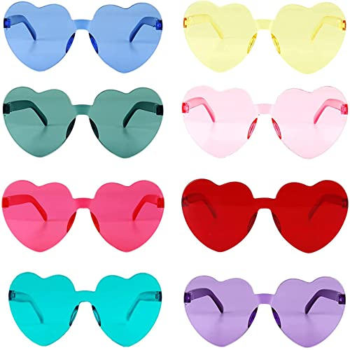 SansRealmL 8 Paar Party Brillen - Herz Sonnenbrille mit lustigen Kostüm Randlosen Bunte Herzen