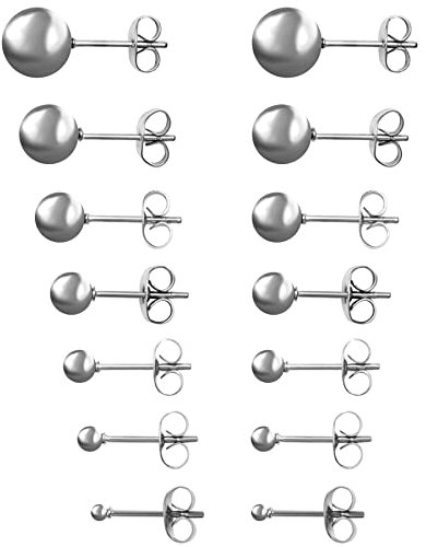 Aroncent Unisex Perle Ohrstecker Set: 7 Paar Edelstahl Imitation Perlen Kugel Ohrringe Ohr Piercing Geschenk für Herren Damen Silber 2mm 3mm 4mm 5mm 6mm 7mm 8mm