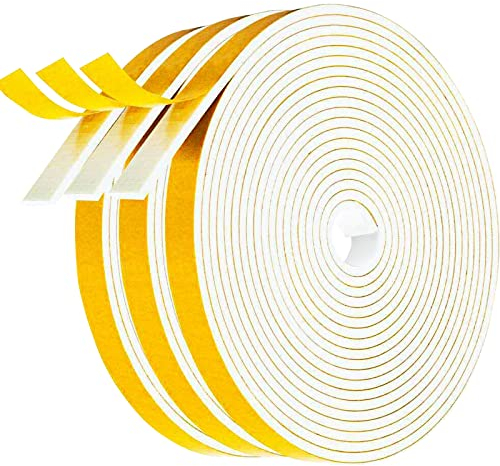 Gvolatee Burlete Puerta Entrada 6 X 1.5mm, Tira de Sellado Junta Autoadhesiva para Ventanas, Adhesivo Cinta Ventanas Aislante Frio, Cinta Espuma para Aislante, Ruido, Colisión (5M X 3 Volúmenes)