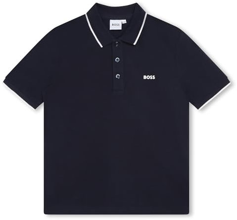 BOSS - Polo Manches Courtes Bleu 100% Coton 14ANS
