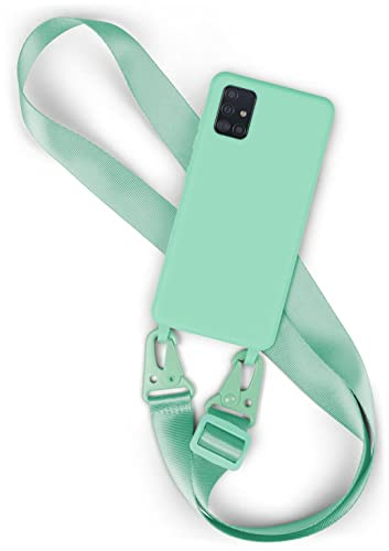 moex Hover Cover für Samsung Galaxy A51 Handyhülle zum Umhängen mit Band, Hülle mit Handykette abnehmbar, Handyband & Karabiner Lanyard Soft Case mit Verstellbarer Kette, Mintgrün