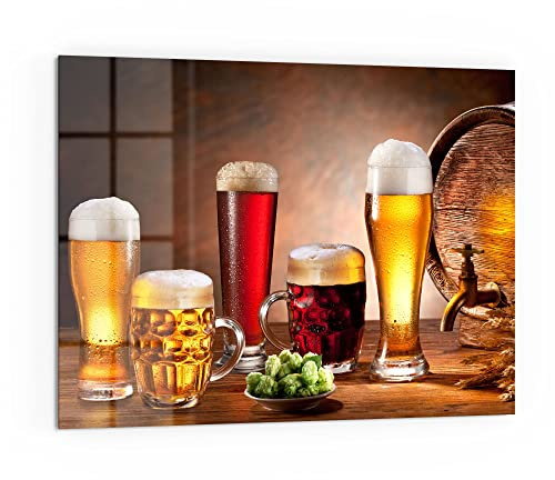 DEQORI Küchenrückwand Glas | Motiv Frisch gezapte Biere | 80x60 cm | Bad- oder Herd-Rückwand | Herdblende Spritzschutz für Küche & Badezimmer | moderne Deko für Fliesenspiegel