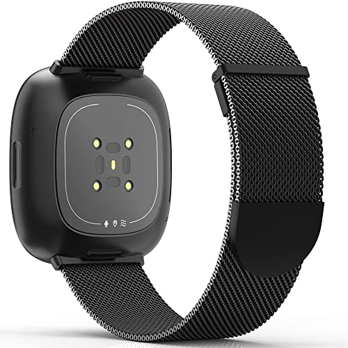 Higgs Ersatzarmband Kompatibel mit Fitbit Versa 3/Fitbit Versa 4/Fitbit Sense/Sense 2 Armband für Damen Herren, Dual Magnetisch Einstellbar Glattes Edelstahl Metall Armbänder für Fitbit
