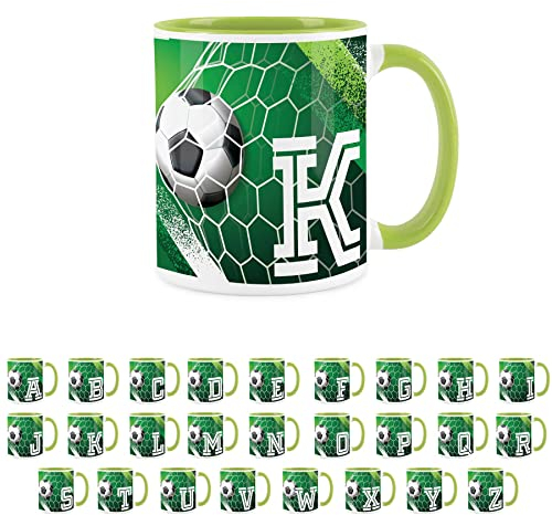 Purely Home Football Alphabet Letter K Mug - Light Green Coffee Tea Present Personalised Football Initial Gift