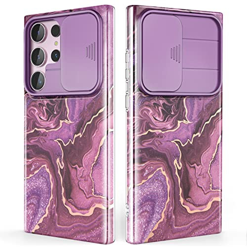 SHEDEER Cover per Samsung S23 Ultra con Slidable Protezione Fotocamera, Cover per S23 Ultra 360 Militare Protezione, Aesthetic, Brillante, Antiurto Antigraffio, Viola