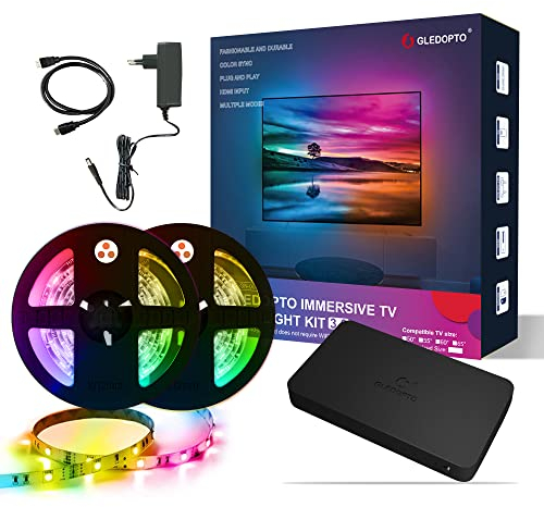 GLEDOPTO RGB Rétroéclairage LED TV avec Boîtier de Synchronisation HDMI SYNC CONVIENT POUR UN TÉLÉVISEUR 50INCH 4K 60HZ, PLUG AND PLAY SANS APPLICATION