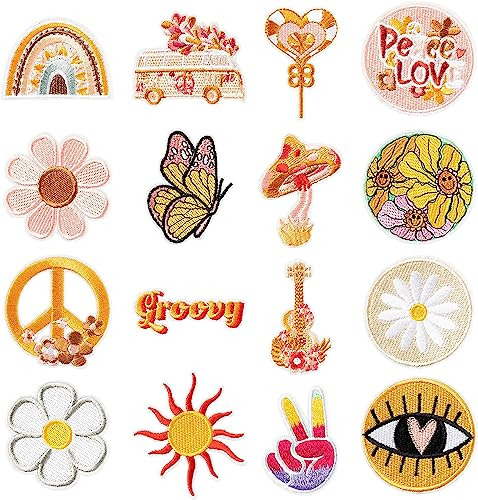 Flicken zum Aufbügeln,16psc Applikation Aufbügelflicken,Patches zum Aufbügeln für DIY,Applikation zum Aufbuegeln,Flicken zum Aufbügeln Kinder,Textilien Bügelflicken für DIY Kleidung