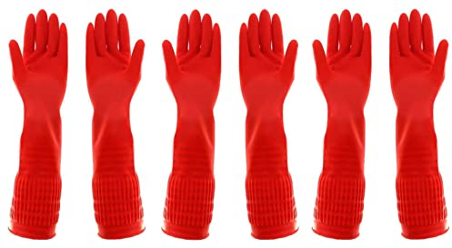 3 Pairs Heavy Duty Rubber Gloves with Extra Long Cuffs, Durable Kitchen Gloves with Non-slip Grip, Car Washing Gloves Suitable for Dish washing, Household Cleaning, Gardening, Size M