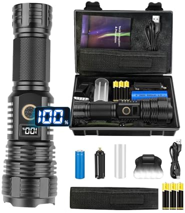 Maxesla Lampe Torche LED Ultra Puissante, 23000 Lumens Lampe de Poche XHP90 LED Rechargeable, IPX5 Étanche Lampe Tactique, Zoomable 5 Modes pour Chien Marche Camping d'urgence