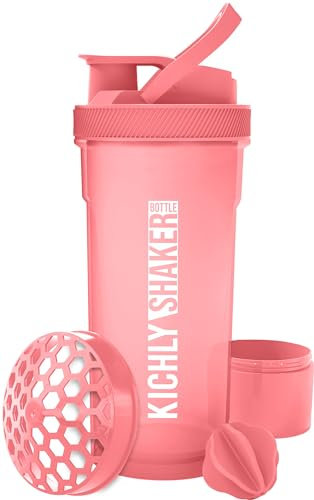 KICHLY Shaker Bottle (700 ml) Plastic Protein Shaker Bottle with Mixing Ball - Non-Leak Cap with Twist & Lock Protein Box Storage – Fitness & Workout Partner (Pink, Pack of 1)