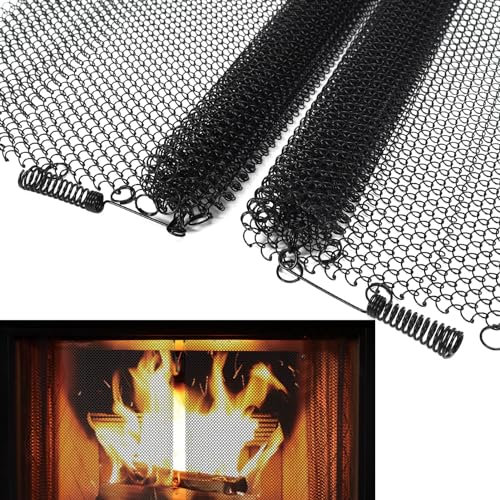 2er-Set Kamingitter-Vorhänge, 61 cm B x 55,9 cm H, Funkenschutzkette mit Zugen, Metall-Funkenschutzgitter, Ersatz-Schirm-Platten für Heimkamin