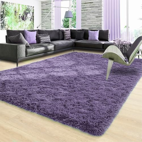 Ompaa Ultraweiche, flauschige Schlafzimmerteppiche, Memory-Schaum-Teppich, grau-violett, 2,4 x 3 m, große Fläche