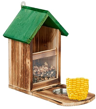 Relaxdays Mangiatoia per Scoiattoli, Casetta in Legno da Appendere, con Ciotola Acqua, HLP 28x17x28,5 cm, Marrone Verde