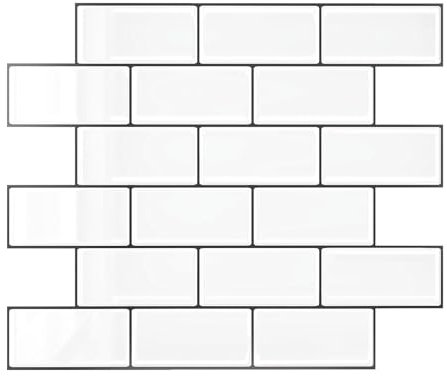 VEELIKE White Subway Backsplash Tile with Black Grout Peel and Stick Backsplash for Kitchen 24 Sheets Adhesive Waterproof White Ceramic Wall Tiles Peel and Stick for Bathroom Laundry Room 12''x12''
