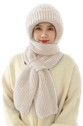 Integrierter Gehörschutz Winddichter Mützenschal Mütze Schal Warmer Winter-Strickmützenschal 2 In 1 Maskenschal Mütze Mit Schal Damen Windicht Kaputzenschal Bar