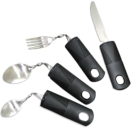 Couverts pour personnes âgées et handicapées de Parkinson – Kit d'outils avec couteau Loeffel et fourchette pour gauchers, cuillère incurvée et poignée épaisse pour enfants, arthrose, rhumatisme,