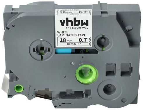 vhbw 1x Schriftband-Kassette kompatibel mit Brother PT 2470 | 2460, 2450, 2420 PC, 2430 PC, 2450 CC, 2450 DX Etiketten-Drucker 18mm Schwarz auf Weiß