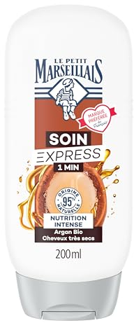Le Petit Marseillais | Soin Express 1 Min Nutrition Intense Argan Bio (flacon de 200 ml) – Après-shampooing pour cheveux très secs – 95% d'ingrédients d'origine naturelle