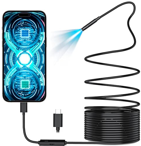 Maylatte Endoskopkamera mit Licht, 7.9mm 1920P HD Inspektionskamera mit 8+1 Lichtern, IP67 Wasserdicht 16.5FT Semi-Rigid Cord für Rohrkamera, Industrie Endoskop für Android