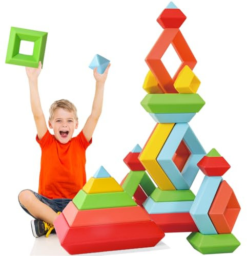 Lot de 30 grands blocs de construction géants à empiler – Développe la coordination œil-main et les compétences cognitives – 4 à 8 ans – Jeux d'intérieur et d'extérieur