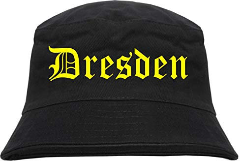 HB_Druck Dresden Fischerhut - Altdeutsch - Bedruckt - Bucket Hat Anglerhut Hut L/XL Schwarz