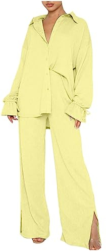 Zweiteiliges Damen Set Aus Sommer Sport Und Freizeit Hosenträger Oberteilen Mit Rundhalsausschnitt Und Hosen Mit Weitem Bein, Musselin Set Lockere Und Atmungsaktive, Sommer Outfits Leicht Und Luftig