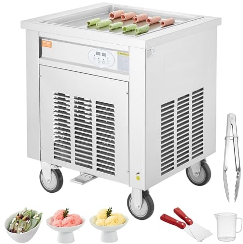 VEVOR Maschine für Frittierte Eisrollen, 50 x 50 cm Große Quadratische Pfanne zum Frittieren von Eis, Kommerzielle Eismaschine aus Edelstahl mit Kompressor und 2 Schabern