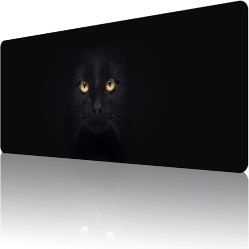 GLANDOTU Mouse Pad/Gaming Mouse Pad/Mouse Mats for Desk/Large Mouse Pad 800x300x3 mm/XXL Mousepad,Stitched Edges Anti-Slip Waterproof Rubber Base Mouse Mat,Improved Precision and Speed -Black Cat