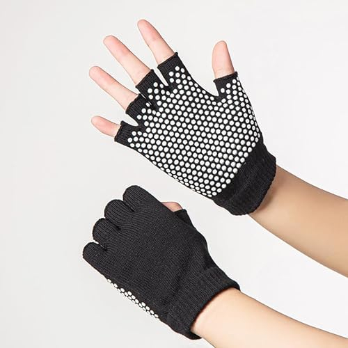 Bomclap Yoga Handschuhe, Griffige Gym Handschuhe, Damen Fingerlose Handschuhe, Schwarz