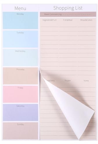 Thboxes Magnetic Weekly Meal Planner and Shopping List Pad for Fridge, 52 Sheets Tear-Off Food Planner Undated Magnetic Notepad for Fridge, for Meal Planning Shopping, 25 X 17 Cm, 1 Year of Use