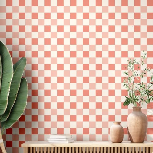 Drydiet Retro Checkered Peel and Stick Wallpaper 70s Funky Checkered Contact Paper Geometric Waterproof Wallpaper Neutral Checkerboard Decor for Bathroom Cabinet(9.8' X 15.75'',Pink Mixed Colors)