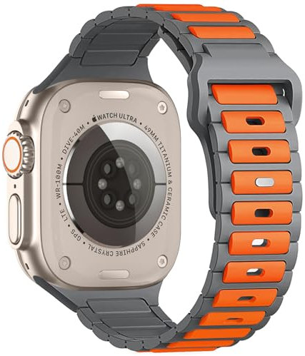ALFARAY Silikon Armband Kompatibel mit Apple Watch Ultra 2 1 Armband 49mm 46mm 45mm 44mm 42mm für Herren Damen - Alpine Ocean Sportarmband für iWatch Series 10 9 8 7 SE 6 5 4 3 2 1 - Grau/Orange