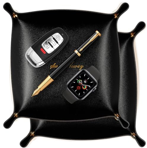 AIBAOBAO Svuotatasche Pelle, 2 Pezzi Vassoio Portaoggetti da Ingresso, Svuota Tasche Moderno Design, Vassoio per Chiavi, con Chiusura a Bottoni per Chiavi Monete Guarda Portafoglio Gioielli