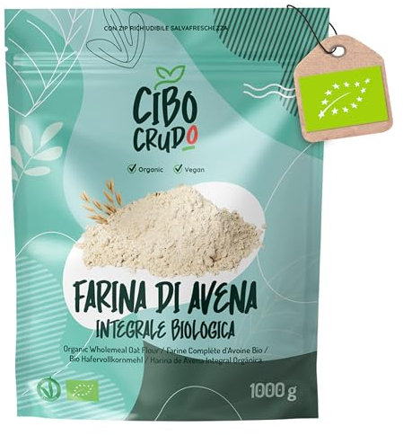 Farina di Avena Integrale Bio - 1Kg. Farina Integrale D'Avena Cruda. Avena in Polvere Proteica per Pizza Pasta o Dolci come Pancake.