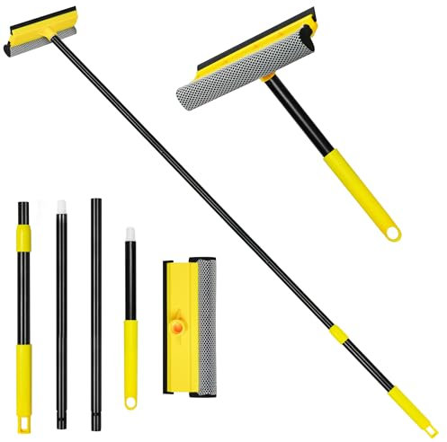NEWE Limpiacristales para ventanas y duchas con mango largo para vidrio, ventana, espejo (amarillo)