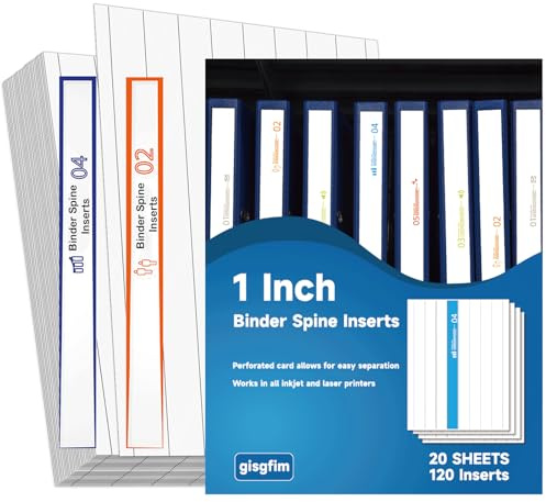 gisgfim 160Pcs Binder Spine Inserts 1 Inch Spine Width White Binder Labels 92LB Printable Spine Binder Inserts for Inkjet Laser Printers Cardstock View Binder Spine ID Inserts Binder 8 Inserts/Sheet