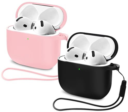 Mocarheri Coque Compatible avec AirPods 4 2024, Housse Protecteur pour AirPods 4ᵉ Génération avec Kit de Nettoyage, Étui de Protection Souple pour Airpods 4, LED Avant Visible, Rose/Noir